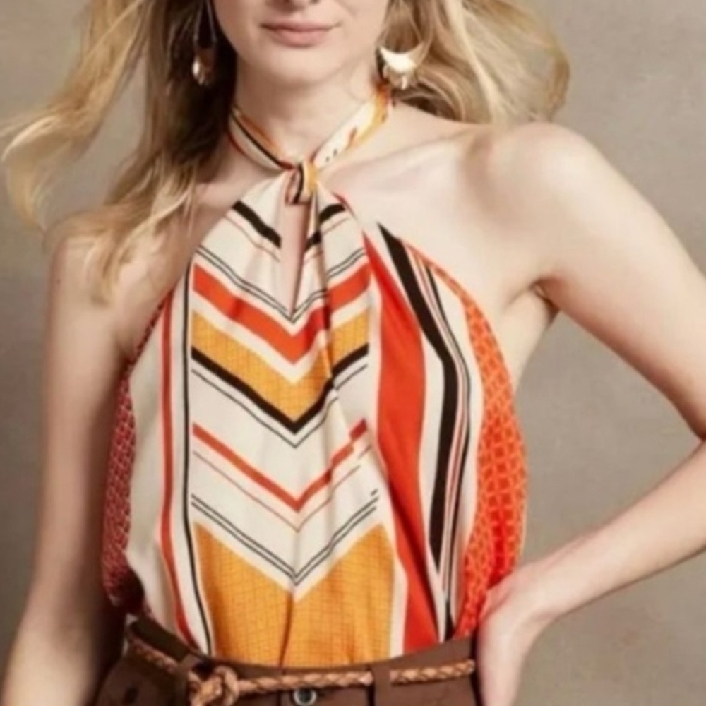 Banana Republic Orange Yellow Halter Neck‎ Blouse Size Small